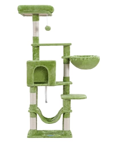 Hey-brother Cat Tree with Large Hammock, Multi-Level Cat Tower for Indoor Cats, Cat Condo with Sisal-Covered Scratching Posts and Top Perch, Green MPJ050GR - color: Green
