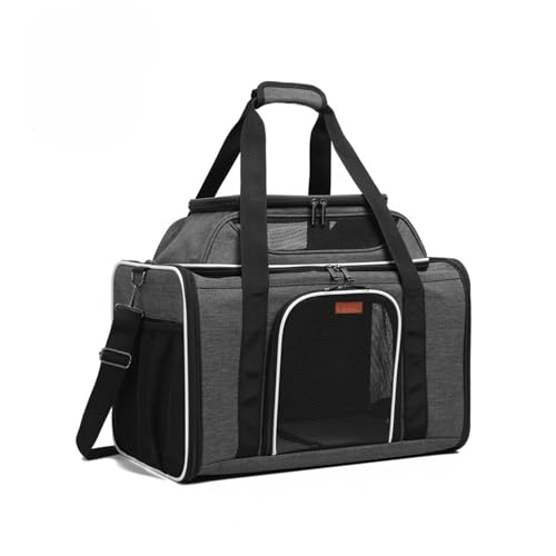 19" Large Pet Carrier for Cats & Small Dogs up to 25 lbs, Airline Approved Soft-Sided Dog Travel Bag, Top Expandable with Breathable Mesh, Washable Liner & Safety Tether. (Grey) - color: Grey