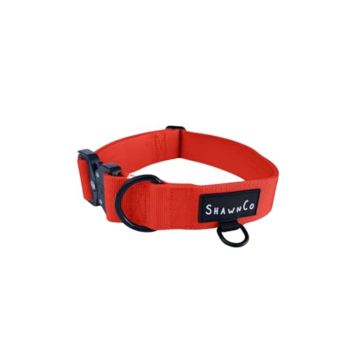 ShawnCo Basecamp Dog Collar- Premium, Adjustable, Heavy-Duty Nylon Tactical Dog Collar with Metal Buckle for Medium and Large Dogs (Mustang Red, S) - color: Mustang Red, size: S- No Handle