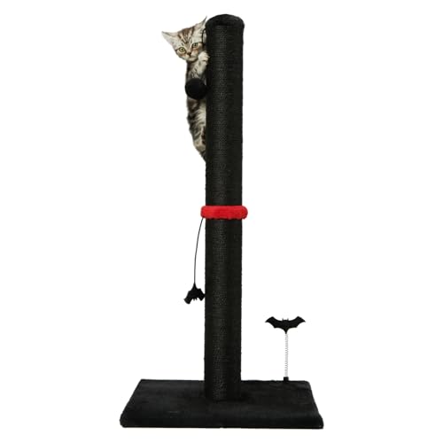 MECOOL Cat Scratching Post Premium Sisal Scratch Posts with Hanging Ball Vertical Scratcher for Indoor Cats and Kittens,Black - color: Black, size: 34 inches for Adult Cats