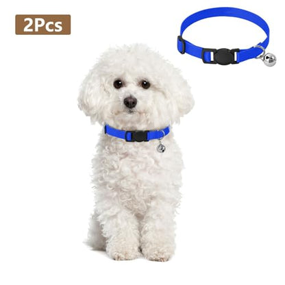 Ultramarine Adjustable Pet Collar, 2 Pack Small Dog Collar with Bell - color: Ultramarine