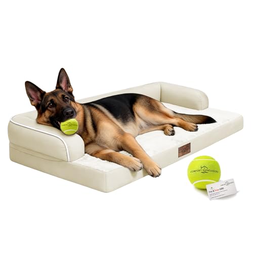 Comfort Expression Extra Large Dog Bed - XXL Orthopedic Washable Bed for Big Dogs - Waterproof Bolster Pet Couch with Removable Non-Slip Cover, 48 x 33 - color: Beige, size: XX-Large（48"L x 33"W x 8"Th)