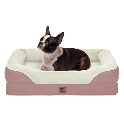 Orthopedic Foam Large Dog Bed XLarge Dog Beds with Removable Washable Cover Pet Bed with Bolster Waterproof Cover Extra Large Dogs Beds Big Size Pet - color: Pink, size: Large (36"L x 27"W x 7"Th)