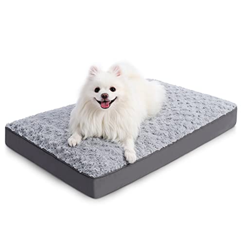 Dog Crate Bed Waterproof for Medium Dogs - Rose Velvet Soft Fluffy Washable With Removable Cover & Anti-Slip Bottom, 29 x 18 Inch, Light Gray - color: Light Grey, size: 29.0"L x 18.0"W x 3.0"Th
