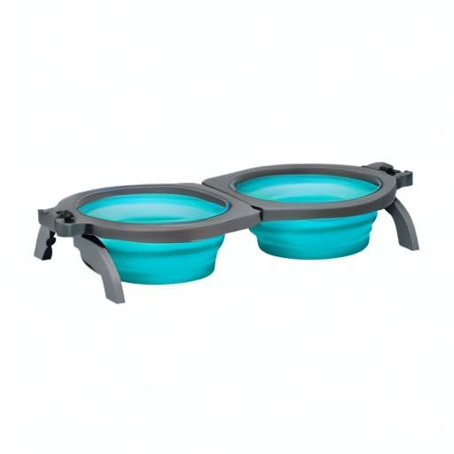 Loving Pets 73807992: Travel Double Diner Dog Bowl, Blue Md - color: Blue, size: Medium Travel Double Diner
