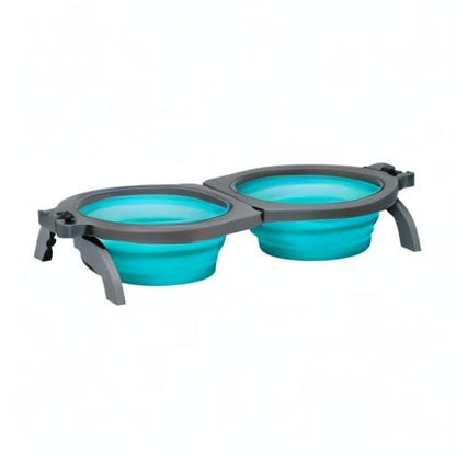 Loving Pets 73807992: Travel Double Diner Dog Bowl, Blue Md - color: Blue, size: Medium Travel Double Diner