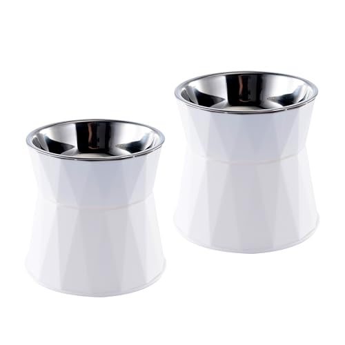 Elevated Cat Bowls for Food and Water 2Pcs, Raised Cat Food Bowls Beneficial for Digestion, Resonable Height, Whisker-Relief, Easy to Clean, 13oz(White) - color: 2Pcs-White