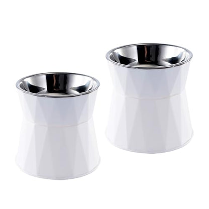 Elevated Cat Bowls for Food and Water 2Pcs, Raised Cat Food Bowls Beneficial for Digestion, Resonable Height, Whisker-Relief, Easy to Clean, 13oz(White) - color: 2Pcs-White
