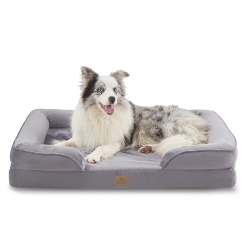 Bedfolks Orthopedic Dog Bed, Big Waterproof Dog Sofa Bed for Large Dogs, Egg Foam Pet Couch Bed with Removable Washable Cover and Nonslip Bottom, Light Grey - color: Light Grey, size: 38.0"L x 28.0"W x 6.5"Th