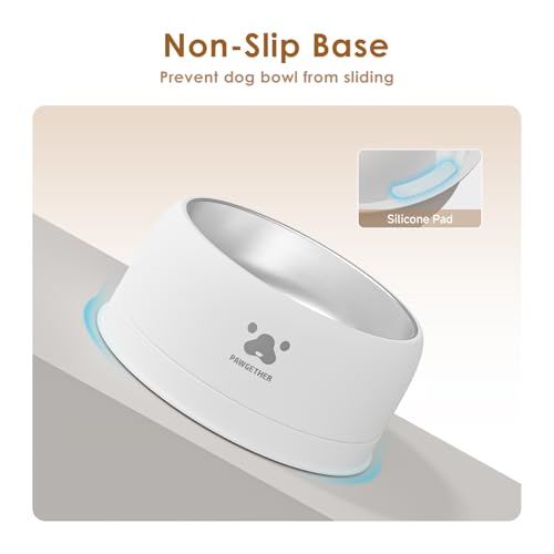 PAWGETHER® Stainless Steel Dog Bowls, Dog Food Water Bowl with Non-Slip Base Two-Piece Design Easy Clean Dishwasher Safe White 34oz + 12oz - color: White (34oz + 12oz)