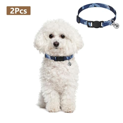 Kitten Collars 2 Pack Pet Collars for Cats Adjustable 10.6 to 17.1 Inches - color: Wolves Moon Blue Sky Clouds