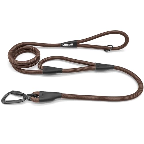 Rope Dog Leash with Two Handles, 6 Foot Heavy Duty Dog Leash with Aviation Aluminum Auto Locking Carabiner, Strong Nylon Pet Lead for Small, Medium, Large Dogs (Brown, 6FT-Two Handle) - color: Brown, size: 6 Foot Two Handle