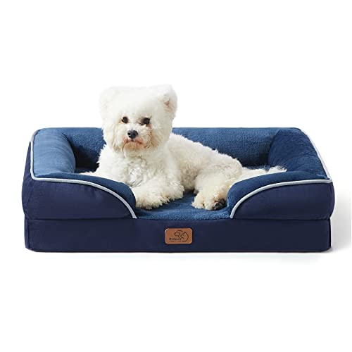 Bedsure Orthopedic Dog Bed Medium Size Dogs - Washable Medium Dog Cat Bed Waterproof, Comfort Pet Couch Sofa with Washable Removable Cover, Pets Bed with Nonskid Bottom, Blue Navy, 28" - color: Blue Navy, size: 28"l X 23"w X 6.5"th