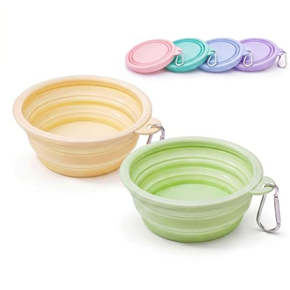 Collapsible Dog Bowls 2-Pack, Portable Travel Dog Bowl with Carabiner, Food-Grade BPA-Free Silicone Pet Food & Water Bowl for Dogs & Cats, Hiking Walking Camping (Yellow and Light Green) - color: Yellow and light green