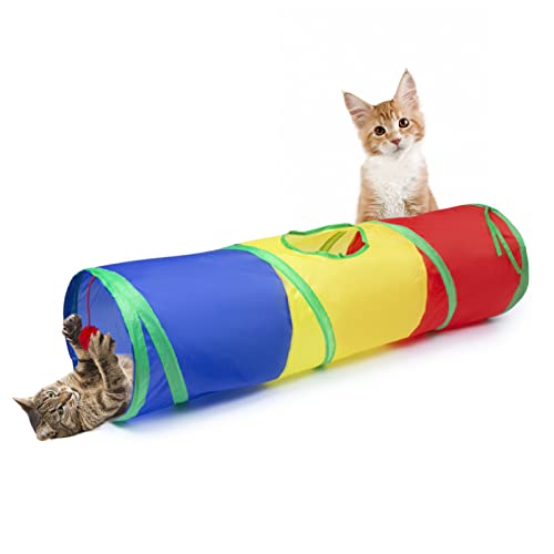 Sheldamy Cat Tunnel, 2-Way Cat Tunnels for Indoor Cats, Collapsible Cat Play Tunnel, Interactive Toy Maze Cat House with 1 Play Ball for Cats, Puppy, Kitty, Kitten, Rabbit (Rainbow)… - color: 2 Way Multicolor