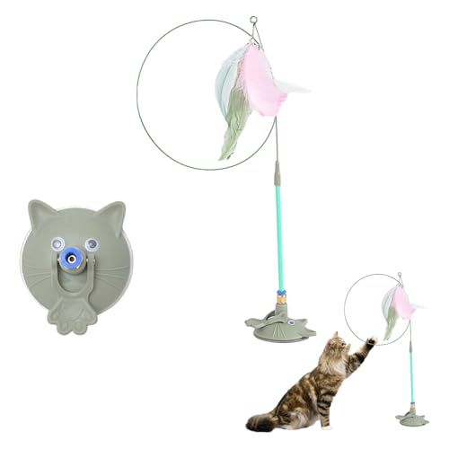 JEATHA Interactive Cat Teaser Wand Toy Detachable Feather Toy with Suction Cup Base for Hands-Free Fun Stimulating Chase Play for Cats Green One Size - color: Green