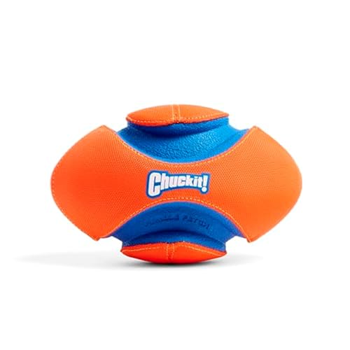Chuckit! Fumble Fetch Dog Football - Outdoor and Indoor Interactive Dog Toy with Grooved Design for Easy Pickup - Made from Durable Rubber - Floats in Water - Small - Orange and Blue - size: Small, style: Orange/Blue