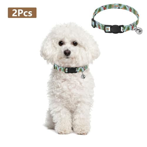 Tropical Jungle Birds Palm Leaves Cats Collar 2 Pack Comfortable Cat Collar Adjustable Length 10.6" to 17.1" - color: Tropical Jungle Birds Palm Leaves