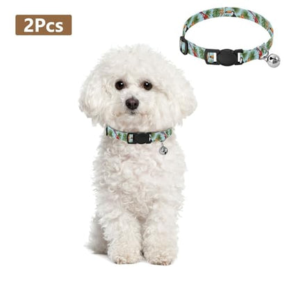 Tropical Jungle Birds Palm Leaves Cats Collar 2 Pack Comfortable Cat Collar Adjustable Length 10.6" to 17.1" - color: Tropical Jungle Birds Palm Leaves