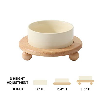 Havniva Raised Cat Bowls Water Bowl 5.1” Elevated Ceramic Cat Food and Water Bowl Whisker Friendly Pet Food Bowls for Indoor Cats, Wide Cat Water Dish Prevent Whisker Fatigue Non Slip Cat Feeder - color: 1 x Bowl + Stand - Light Yellow