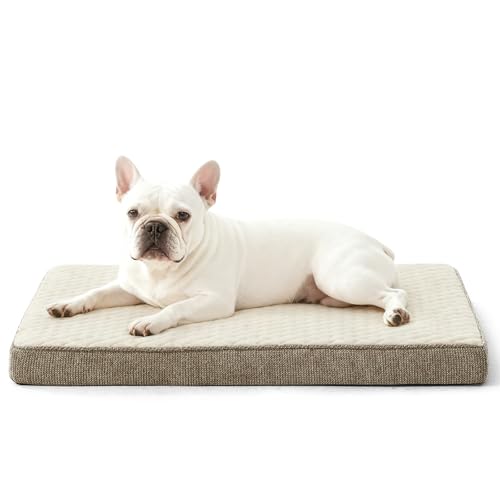 JOEJOY Orthopedic Dog Bed for Small Dogs, Washable Dog Crate Bed Small Sized with Removable Cover, Egg Memory Foam Pet Beds, Beige, 23"x17" - color: Beige, size: S(23"x17")