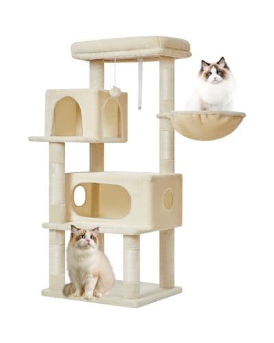 Taoqimiao Cat Tree,49-Inch Cat Tower for Indoor Cats,2 Luxurious cat condo with Adjustable Large Hanging Baskets and Large Luxurious Perch Beige MS029LM - color: Beige, size: 49.2 Inches