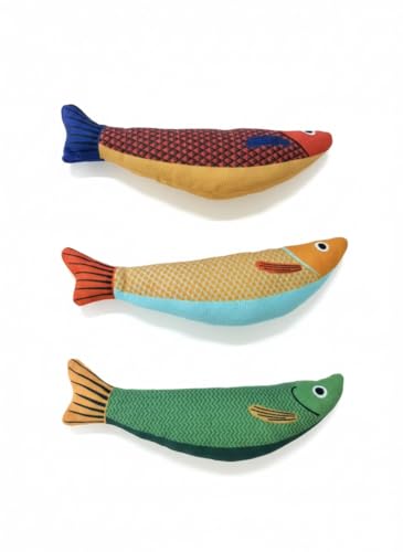 Cat Toy Saury Fish, 3-Pack (Green, Yellow, Orange), Catnip & Bell Sound, Soft & Durable, Interactive Kitten Toy for Indoor Cat Exercise, 8.7 Inches, Suitable for All Cat Breeds