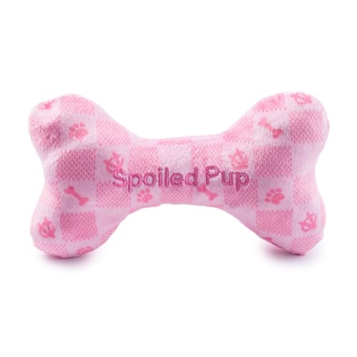 Haute Diggity Dog Chewy Vuiton Bone Plush Squeaky Dog Toy, Soft Durable Designer-Inspired Stuffed Puppy Chew Toys for Small & Medium Dogs, Machine-Washable (Pink Checker) Large - color: Pink Checker Bone, size: Large