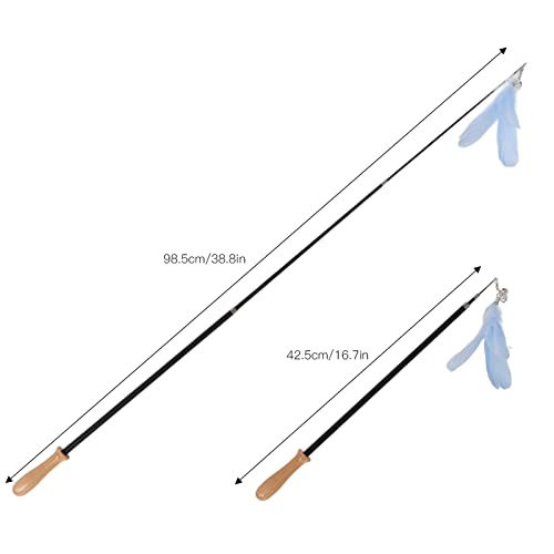 Retractable Cat Teaser Wand, 38.8in Telescopic Feather Toy with Carbon Fiber Rod and Bell for Indoor Kittens (Blue) - color: Blue
