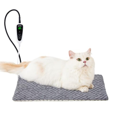 ZOMISIA Cat Heating Pad - 11 Adjustable Temperature and 25 Timer Options, Heated Cat Bed Indoor with Chew-Resistant Cord for Small Dogs, 17.5x14 Inch - size: S: 17.5" x 14"