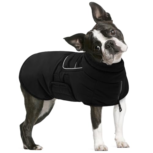 AOFITEE Dog Winter Coat - Waterproof, Reflective Snowsuit with Harness Hole, Warm Fleece Puffer Jacket for Small to Large Dogs, Suitable for Dachshund, French Bulldog - color: Black, size: Medium