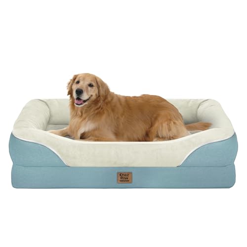 Washable Orthopedic Large Dog Bed - Removable Orthopedic Foam Dog Beds with Bolsters Waterproof Large Dogs Bed and Non-Slip Bottom Extra Large Dogs Beds Sofa - color: Aqua Blue, size: XL-large (42"L x 30"W x 7.5"Th)