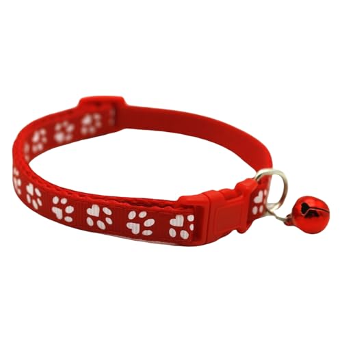 Breakaway Cat Collar with Bell, Safety Buckle Claw Print Design, Adjustable Lightweight Polyester Kitten Collar, Comfort Fit for Small Cats Indoor Outdoor Use (One Pack) (Red) - color: Red