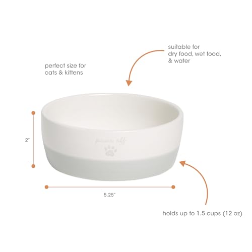 Pearhead Ceramic Paws Off Cat Bowl, Holds 12 oz, Whisker-Friendly Pet Dish for Food and Water, Heavy Non-Slip Base - color: Gray "Paws Off", size: Single Bowl