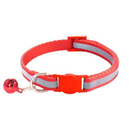 2 Pack Breakaway Cat Collars with Bells, Reflective Design and Claw Print Design, Safety Buckle Kitten Collars Adjustable from 7.5 to 12.5 Inches (Red) - color: Red