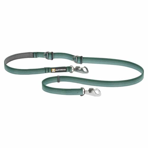 Ruffwear, Switchbak Hands‑Free Dog Leash, Adjustable 2.5–7 ft, Double‑Ended Lead with Lockable Crux Clips and Sliding V‑Rings, Waist‑Worn, Over‑Shoulder or Handheld, River Rock Green - color: River Rock Green