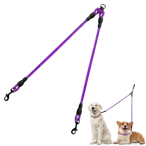 Taglory Double Dog Leash Coupler for Two Dogs, 1/3" Lightweight Dual Leash Extension for Small and Medium Dogs, No Tangle 360° Swivel, Reflective Rope, 30 Inch, Purple - color: Purple
