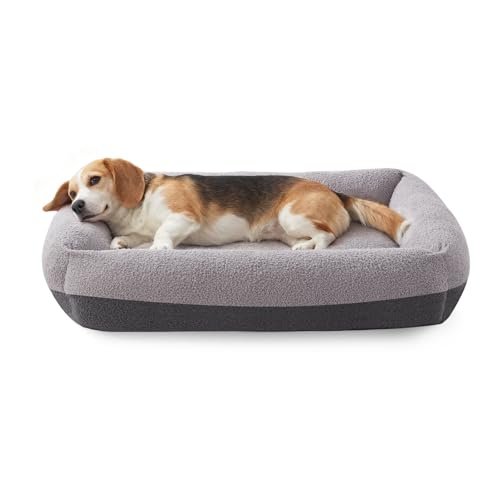 Washable Dog Bed Medium Large Size Dogs, Rectangle Comfy Fluffy Pet Beds, Removable Zipper Cover Machine Wash, Soft Orthopedic Bed Durable Pet Cuddler with Anti-Slip Bottom, 30"x24"x8", Grey - color: Grey, size: M Plus(30''x27''x8'')