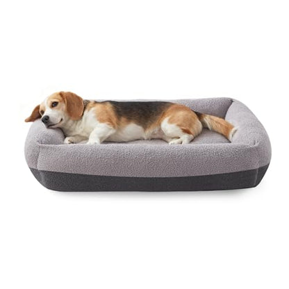 Washable Dog Bed Medium Large Size Dogs, Rectangle Comfy Fluffy Pet Beds, Removable Zipper Cover Machine Wash, Soft Orthopedic Bed Durable Pet Cuddler with Anti-Slip Bottom, 30"x24"x8", Grey - color: Grey, size: M Plus(30''x27''x8'')
