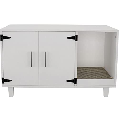GDLF Modern Wood Pet Crate Cat Washroom Hidden Litter Box Enclosure Furniture House as Table Nightstand with Scratch Pad,Stackable (White) - color: White
