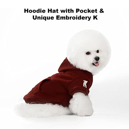 Dog Hoodie Fleece Puppy Clothes Warm Sweater with Hat for Small Dogs Cat Hooded Shirt Kitten Pet Basic Hoodies Sweatshirt with Pocket Doggie Soft Winter Coat Apparel (Red; S) - color: Red, size: S-(2~7lb) | Chest(~13")