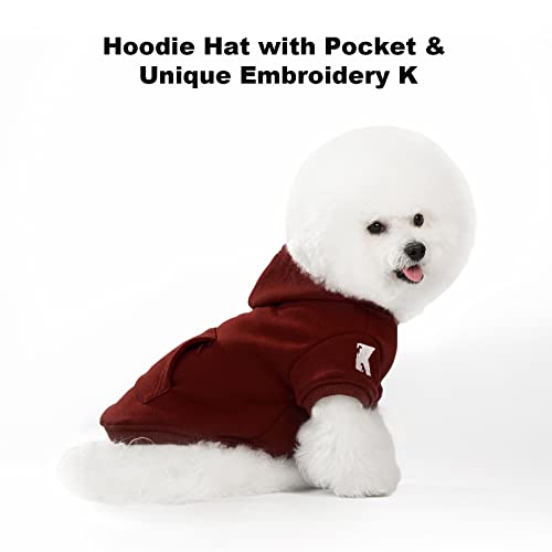 Dog Hoodie Fleece Puppy Clothes Warm Sweater with Hat for Small Dogs Cat Hooded Shirt Kitten Pet Basic Hoodies Sweatshirt with Pocket Doggie Soft Winter Coat Apparel (Red; L) - color: Red, size: L-(9~17lb) | Chest(~17.7")