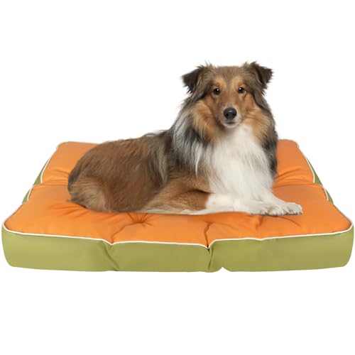 35" x 23" Waterproof Faux Leather Dog Bed for Crate, High Resilience Foam Large Dog Beds, Soft Comfy Kennel Pad with Non-Slip Bottom, Pet Beds for Medium and Large Breed, Easy to Clean