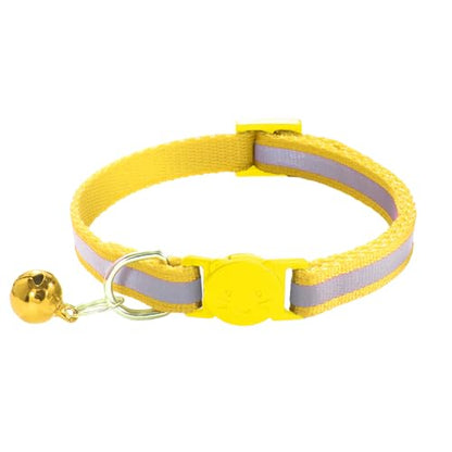 2 Pack Breakaway Cat Collars with Bells, Reflective Design and Claw Print Design, Safety Buckle Kitten Collars Adjustable from 7.5 to 12.5 Inches (Yellow) - color: Yellow