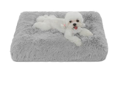 Bedfolks Plush Dog Crate Pad, Washable Faux Fur Bed for Small Dogs & Cats - 17"x12", Light Grey - color: Solid Light Grey, size: XX-Small(17x12'')