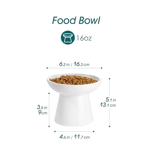 vancasso Elevated Cat Food Bowls 2-Pack, 6.2" Wide Shallow Cat Feeding Bowl for Whisker Fatigue, 5.1" Height Ceramic Raised Food Bowls for Senior Cats, Anti Vomit, White - color: White-Food 2-pack