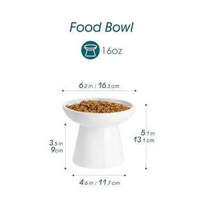 vancasso Elevated Cat Food Bowls 2-Pack, 6.2" Wide Shallow Cat Feeding Bowl for Whisker Fatigue, 5.1" Height Ceramic Raised Food Bowls for Senior Cats, Anti Vomit, White - color: White-Food 2-pack