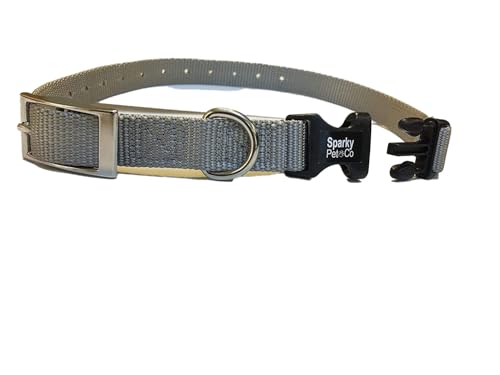 Sparky Pet Co - ECollar Replacement Strap - Easy Release Double Buckle Dog Collar - Rugged Nylon - Adjustable - D Ring - Quick Release Metal Clasp - for Invisible Fence Systems - 1" x 28"- Grey - color: Grey, size: 1" Wide