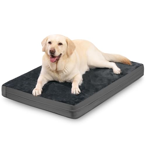 Waterproof XXL Dog Beds Large Sized Dogs, Outdoor Washable Crate Pad 48 inch, Jumbo XXLarge Orthopedic Foam Pet Bed with Removable Cover Reversible, Anti-Slip Kennel Pad, 47"x29", Dark Gray - color: Dark Grey, size: XXL(47x29x4)