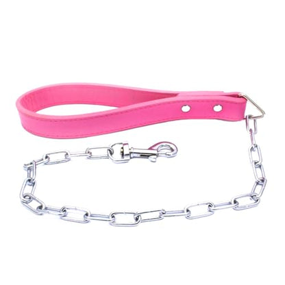 28 inch Length Heavy Duty Dog Chain Lead Leash Leather Handle for Large & Medium Size Dogs Walking,Traffic Training and Traveling (Hot Pink) - color: Hot Pink